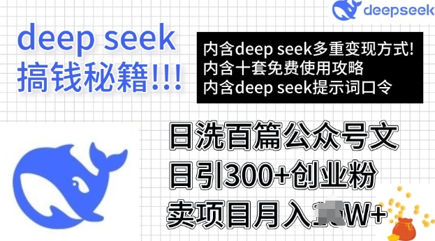 用DeepSeek日洗百篇公众号文章，轻松日引300+创业粉，卖项目月入过W-云悦网创｜知识付费
