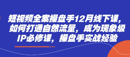 短视频全案操盘手12月线下课，如何打通自然流量，成为现象级IP必修课，操盘手实战经验-云悦网创｜知识付费