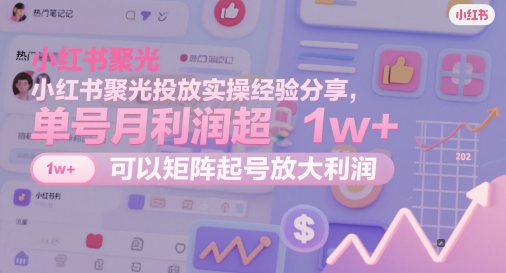 小红书聚光投放实操经验分享，单号月利润超1w+，可以矩阵起号放大利润-云悦网创｜知识付费