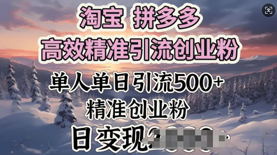 淘宝拼多多高效精准引流创业粉，单人单日引流500+创业粉，日变现多张-云悦网创｜知识付费