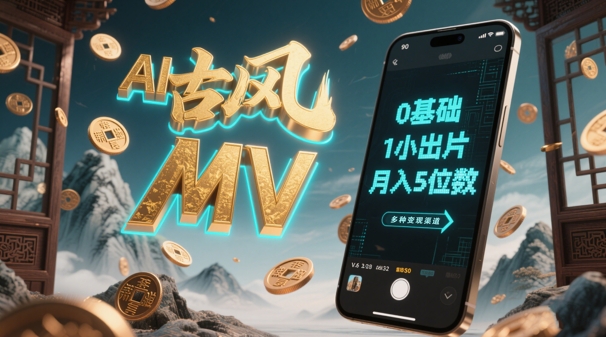 AI一键生成古风音乐MV，0剪辑基础1小时出片，多种变现渠道，一部手机月入5位数-云悦网创｜知识付费