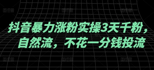 抖音暴力涨粉实操3天千粉，自然流，不花一分钱投流，实操经验分享-云悦网创｜知识付费