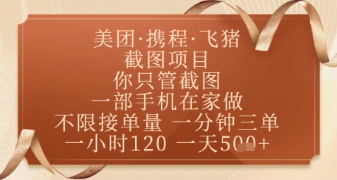飞猪美团截图项目，你只管截图，一部手机在家做，正规平台无套路，一天5张+【揭秘】-云悦网创｜知识付费