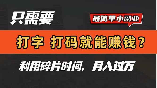 （14673期）只需要打字，打码，就能赚钱？简单的赚钱小副业，利用碎片时间，月入过万-云悦网创｜知识付费