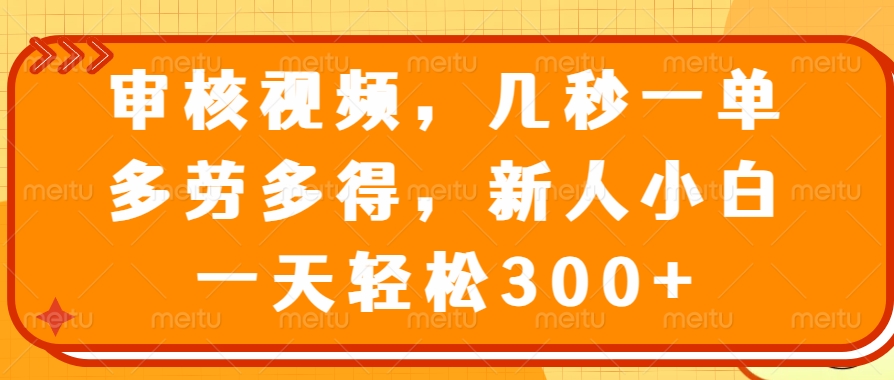 （14294期）审核视频，几秒一单，多劳多得，新人小白一天轻松300+-云悦网创｜知识付费