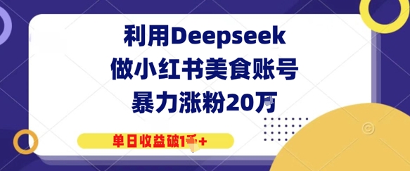 利用Deepseek做小红书美食账号，暴力涨粉20W，单日收益破1K+-云悦网创｜知识付费